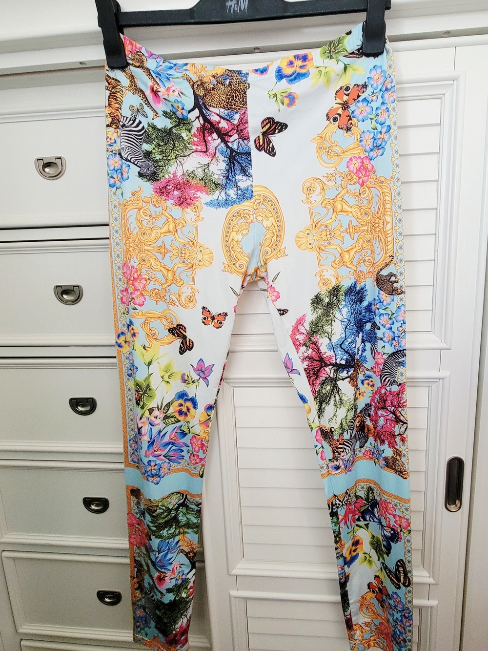 Ornate Botanical Printed Leggings - White Multi